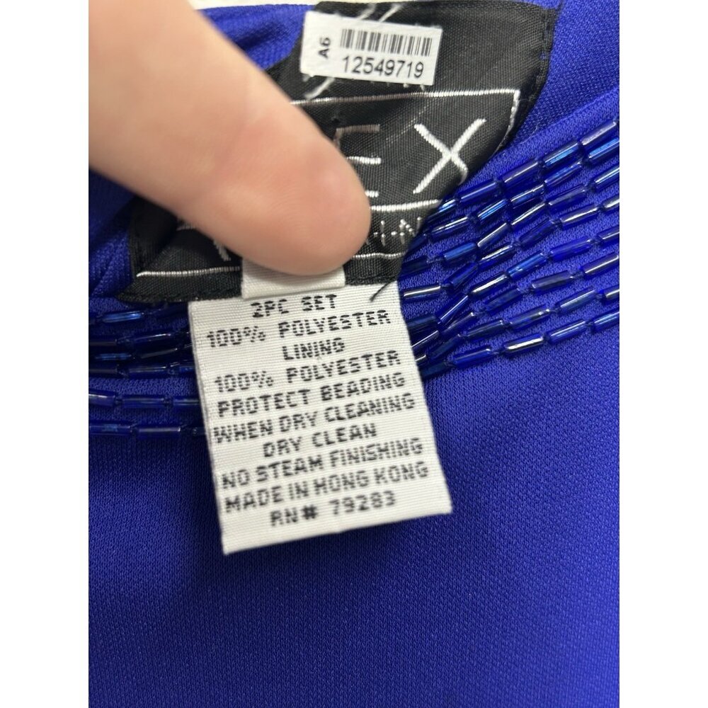Alex Evenings Maxi Gown Dress Size 10 Set Jacket Blue Beaded Sleeveless Wedding - Picture 12 of 14